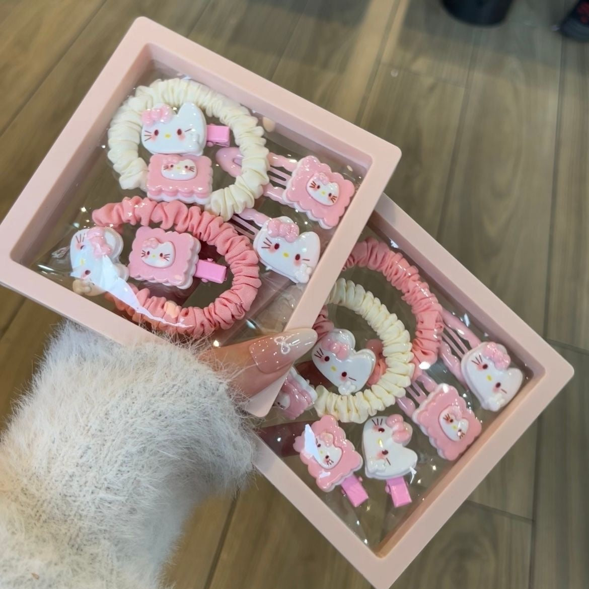 Cartoon ktiiy square cat hair clip hair rope cute girl gift box girlfriend best friend birthday gift for girls