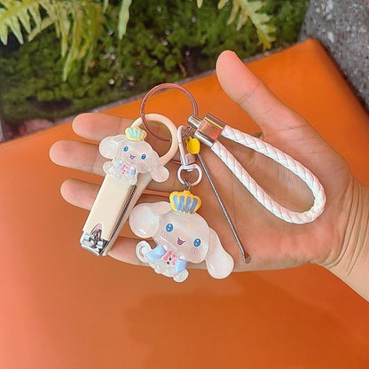 Popular crown cinnamon keychain nail clipper best friend couple schoolbag pendant car key ear spoon set
