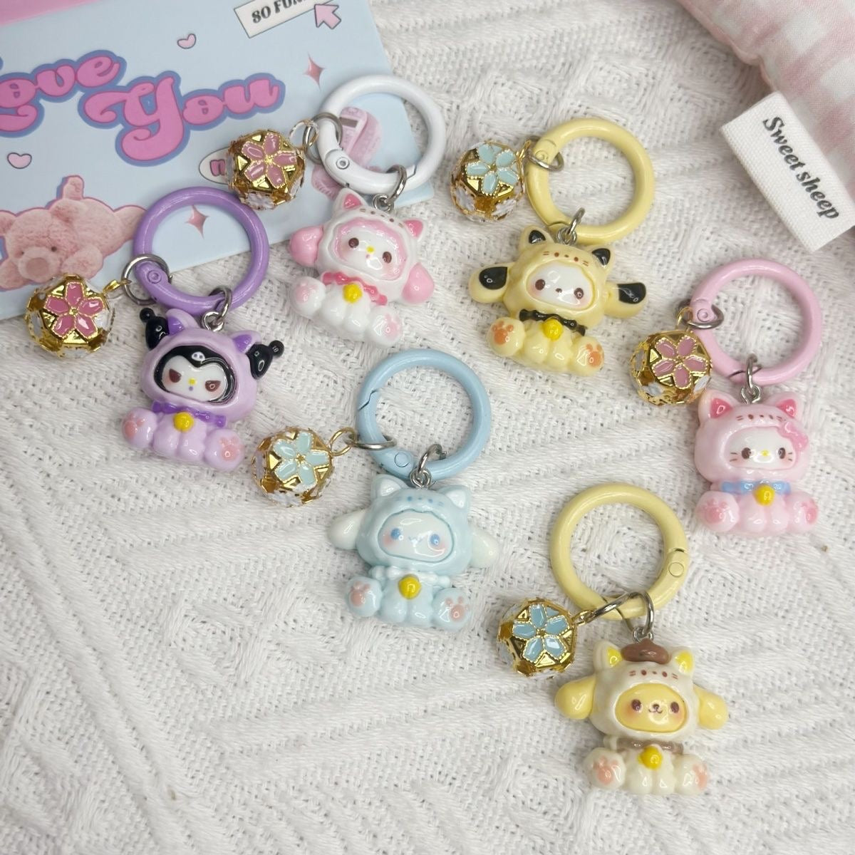 New Sanrio Bell Keychain Cartoon Student Schoolbag Cute Pendant Girl Accessories Best Friend Gift