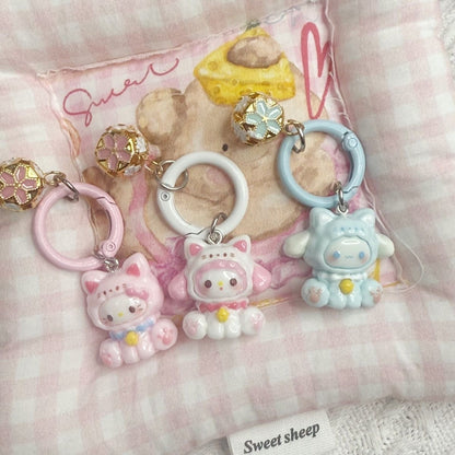 New Sanrio Bell Keychain Cartoon Student Schoolbag Cute Pendant Girl Accessories Best Friend Gift